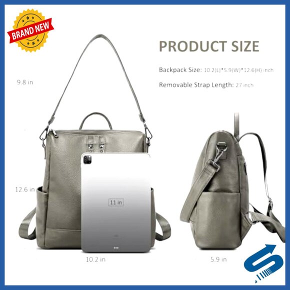 Genuine Leather Convertible Backpack Purse, 9 Pockets, Travel Shoulder Bag main image 6